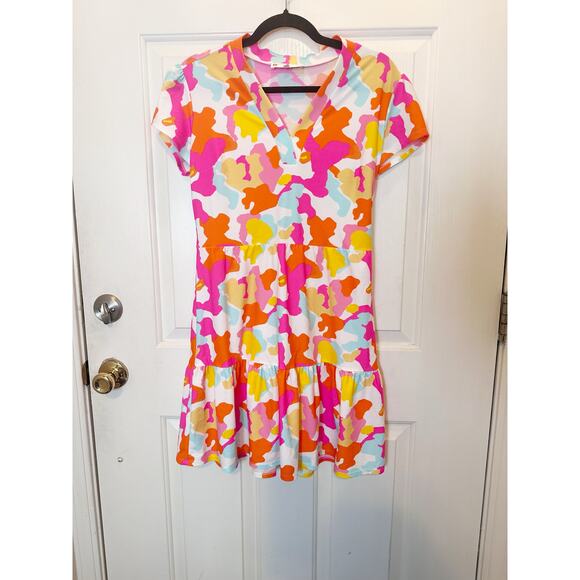Jude Connally Dress Small Libby Multi-Colored Abstract Pattern Tiered Sundress - Picture 2 of 6